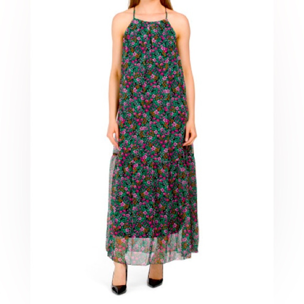Melloday Multi Color Floral Halter Maxi Women’s Dress Size Small NWT